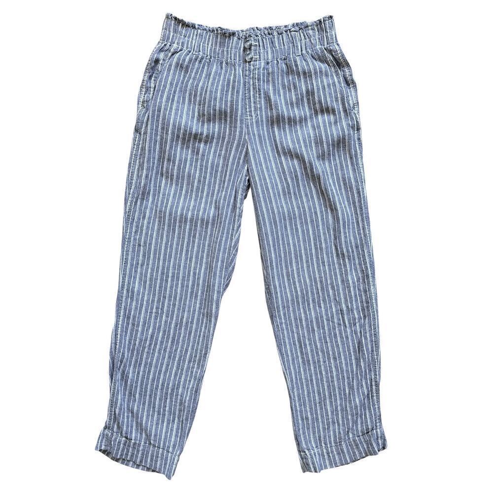Briggs Striped Stretch Waistband Linen Blend Straight Leg Pull On Pants Size M - Picture 7 of 11